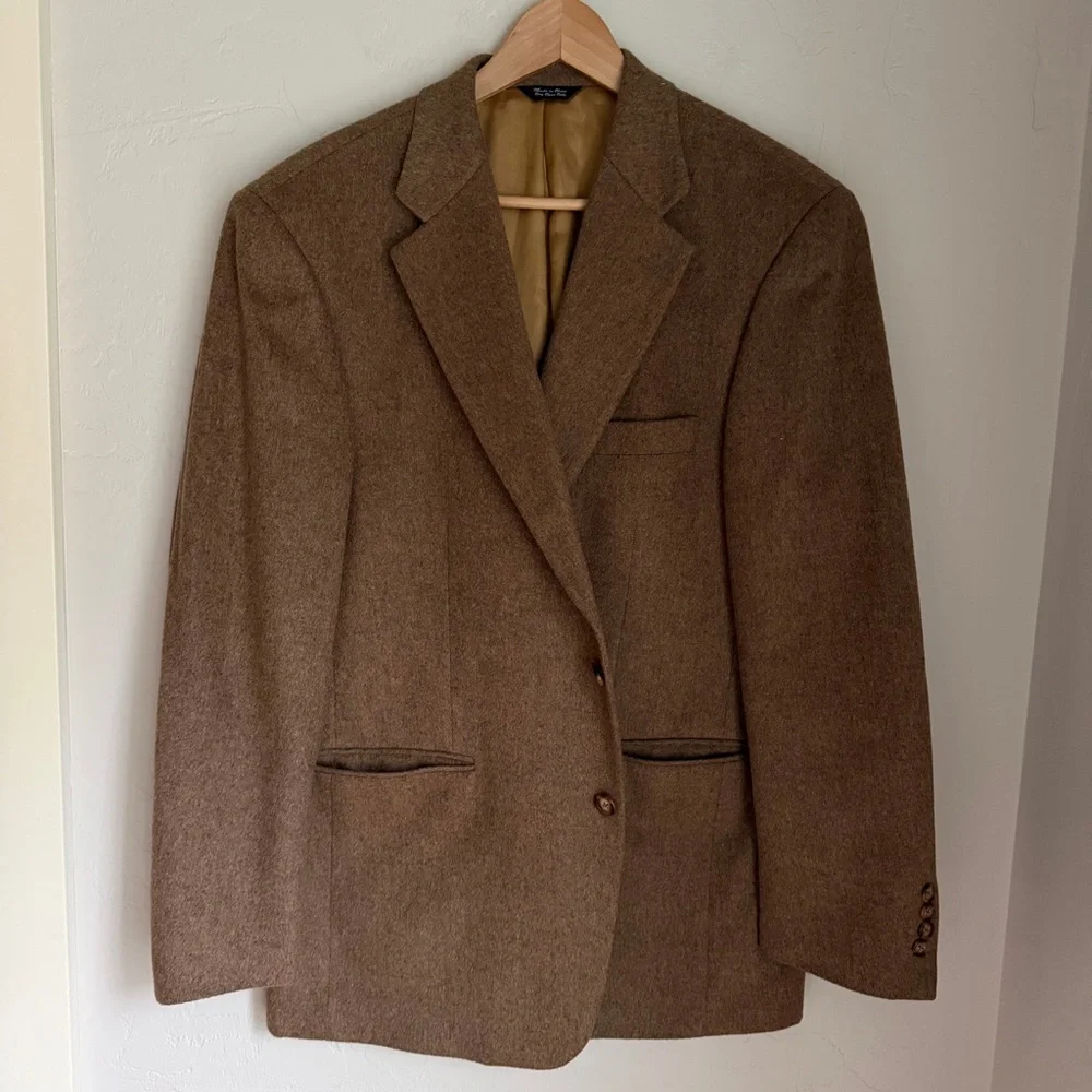 Stafford Executive Jacket Mens Brown 100% Camel Hair Two Buttons Blazer Size 42R